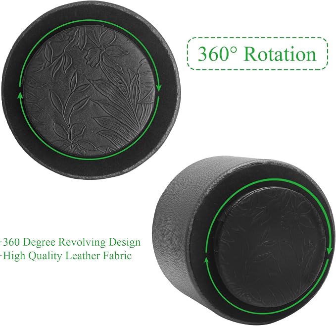 Round Leather Art Supply Organizer,Remote Control Holder,360 Degree Spinning,Multi-Functional Pencil Holder,4 Compartments Desktop Stationary Organizer(1-Lichee Black)