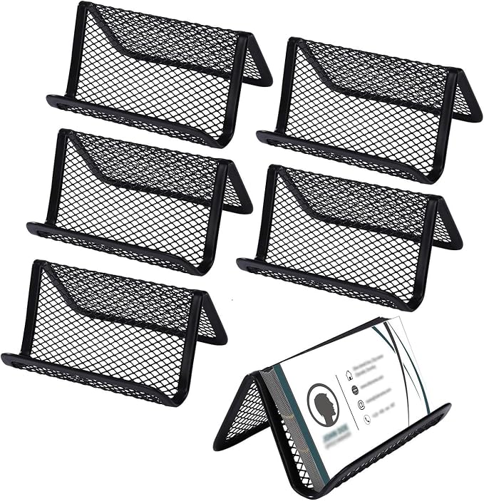 Black Metal Mesh Business Card Holder Desk Business Card Organizer for Desk Office Name Card(Black, 6 Pack)