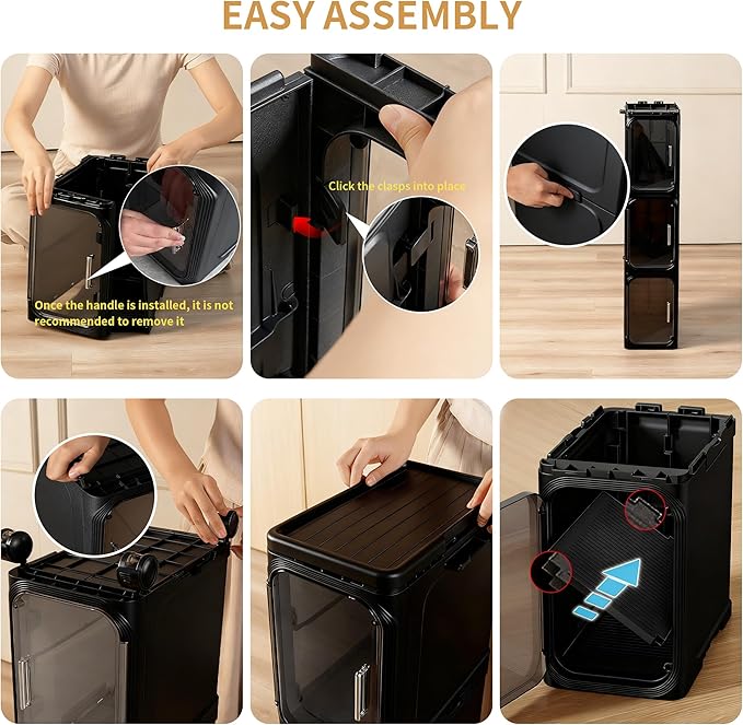 3-Tier Narrow Slim Bathroom Storage Cabinet with Wheels, Black | Tool Free Assembly, Adjustable Shelves, Fits for Narrow Spaces, Reinforced Stability, Magnetic Clear Door