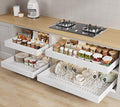 Seinloes 4 Pack Pull out Cabinet Organizer 21" Deep With Raising Pad for Framed Cabinets,Expandable (15.2"-26.3"W) Slide out Drawers for Kitchen Cabinets with 4pcs Divider Racks,Roll out Shelves,White