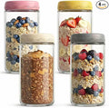24oz 4Pack Glass Overnight Oats Jars Containers with Airtight Leakproof Lids, Reusable Mason Jars for Meal Prep, Yogurt Parfaits, Smoothies, Salads & Healthy Breakfasts (24 OZ-4-2)