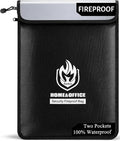 Upgraded Two Pockets Fireproof Document Bag (2000℉), andyer 15”x 11”Waterproof Fireproof Money Bag with Zipper, Waterproof Holder Pouch Fire Safe Envelope for Valuables, Legal Documents (Jet Black)