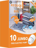 Vacuum Seal Bags for Clothing Travel & Home Storage, Travel Vacuum Bags with Pump,Space Saver for Blankets, Comforters, Pillows, Clothes,10 Jumbo-EPUMP