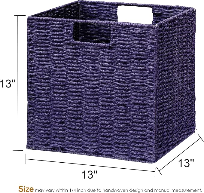 Vagusicc Wicker Storage Basket, Set of 2 Hand-Woven Paper Rope Wicker Basket, Foldable Cube Storage Bins, Square Large Storage Baskets for Organizing Shelves, Decor, Orange (13″×13″×13″)