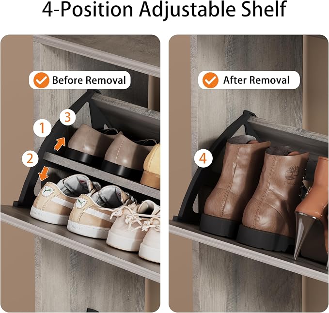 Shoe Storage Cabinet, Wood Shoe Organizer for Entryway with 3 Flip Drawers, Freestanding Shoe Rack with Adjustable Shelf, Narrow Shoe Dresser for Front Door Entrance (Grey, Tall 3 Drawers)