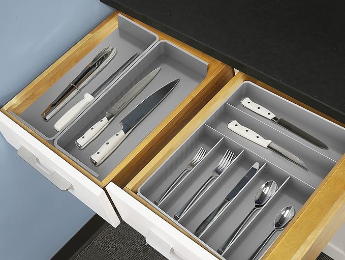 Simple Houseware Expandable Kitchen Drawer Flatware Organizer, Gray | Expandable Kitchen Drawer Flatware Organizer, Gray – Adjustable Cutlery Tray with 9 Compartments for Utensils and Silverware