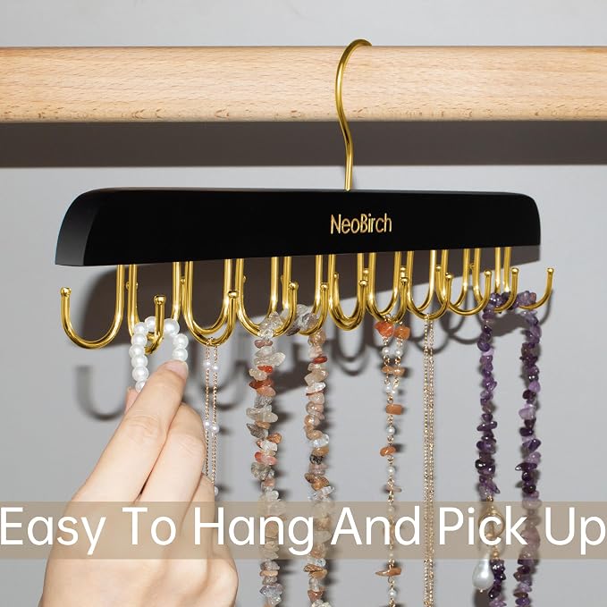 Bra Hanger for Closet Organizers and Storage | Space Saving Wooden Hanger | 20 Steel Hooks for Tank Tops, Camis, Hats, Lingeries, Belts, Ties, Scarfs Holder| 360° Rotating Non-Slip (1, Black)