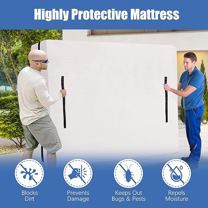 HOMESURE King Mattress Bag for Moving and Storage, Semi-Transparent, Heavy Duty, Strong Zipper Closure, 8 Handles, Eco-Friendly