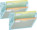 Marbrasse Wall File Holder 2-Tier Hanging Wall File Organizer, Mesh Mail Holder for Papers, Wall Mount File Clipboard & Magazine Organizer Great for Office Home - 2P(Blue)