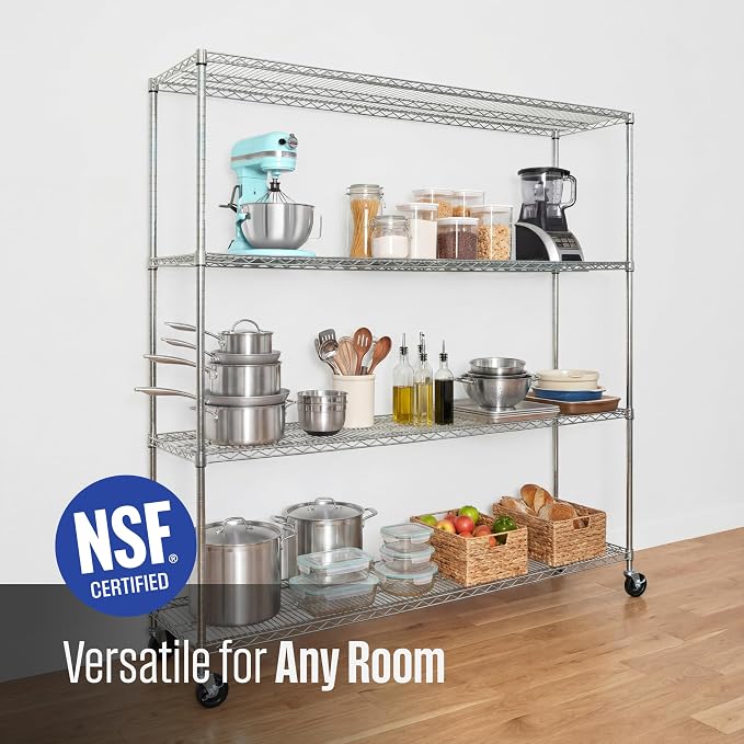 SafeRacks NSF 4-Tier Heavy Duty Steel Wire Rack w/Wheels (18"x72"x72")