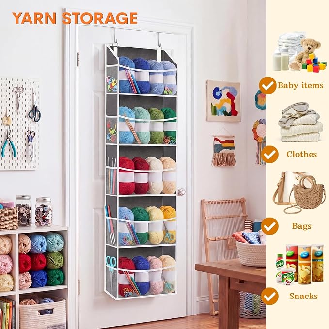 Ofiray-home 2P 5Tiers Over Door Organizer,Weekly Clothes Organizer for Kids | 5 clear PVC front pockets, 10 mesh side pockets, weekly outfit planner, for kids, dorm, entryway, RV, 50 lbs capacity