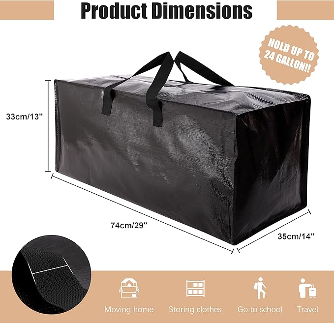 NATURELUX Heavy Duty Moving Bags with Backpack Straps and Strong Handles, Alternative to Moving Boxes and Storage Totes for Dorm Room Essentials, 6 Pack, Black