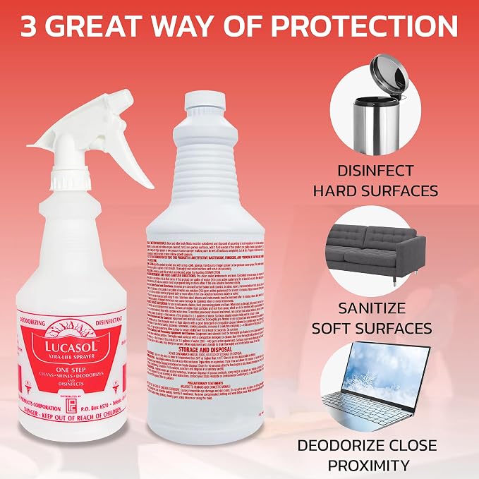 Lucasol One Step Hospital Grade Disinfectant Refillable Spray Bottle