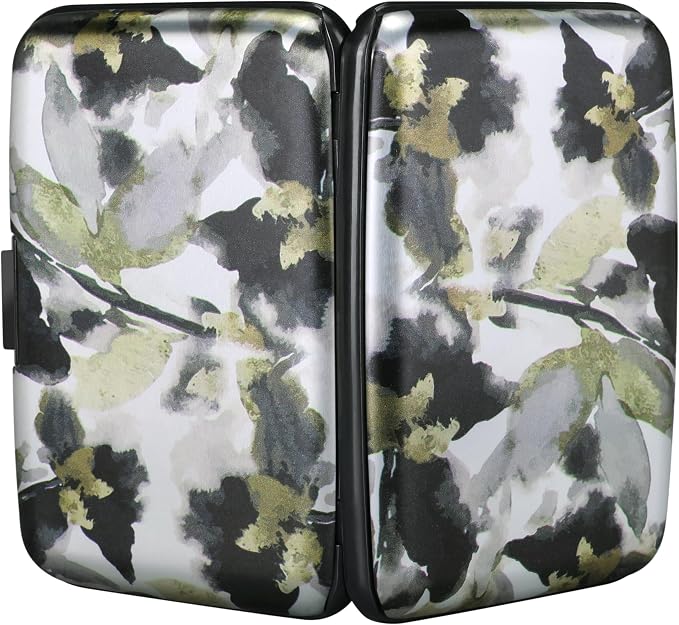 ELFISH Mini RFID Aluminum Wallet Credit Cards Holder Business Card Case Metal ID Case for Men Women(Flowers in Ink Painting)