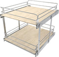 2 Tier Pull Out Cabinet Organizer 20.08" W X 22" D, Wood & Chrome | Full Slide Out Drawers For Kitchen Cabinets, Cabinets Capacity Heavy Duty Caddy, Cabinet Pullout Shelves , Pantry Storage
