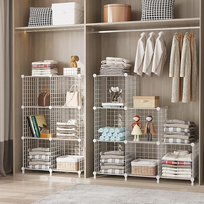 AWTATOS Wire 6 Cube Storage Organizer, Closet Storage Shelves Stackable | Metal Cube Storage Bookshelf, DIY Portable Closet Clothes Organizer, Wire Shelving for Bedroom, Home, Office White