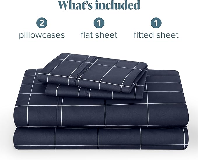 Bare Home California King Sheet Set - Luxury 1800 Ultra- Soft Double Brushed Microfiber - Deep Pockets - Easy Fit - 4 Piece Bedding Sheet Set (California King, Grid - Midnight/White)