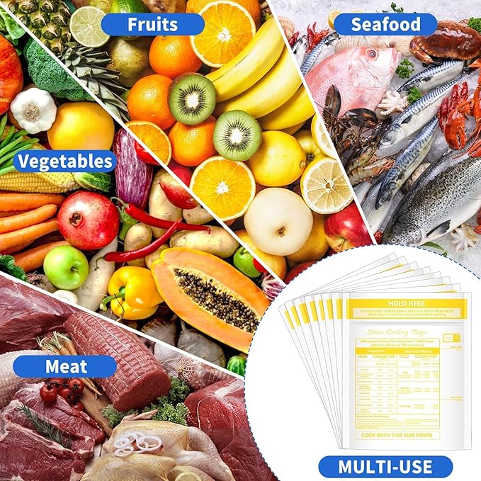12 Pcs Microwave Steam Bags for Cooking Reusable Zipper Steam Vegetable Bag Frozen Food Heating Bags for Faster Vegetables Seafood and Meat, 7.1 X 7.9 Inches (12)