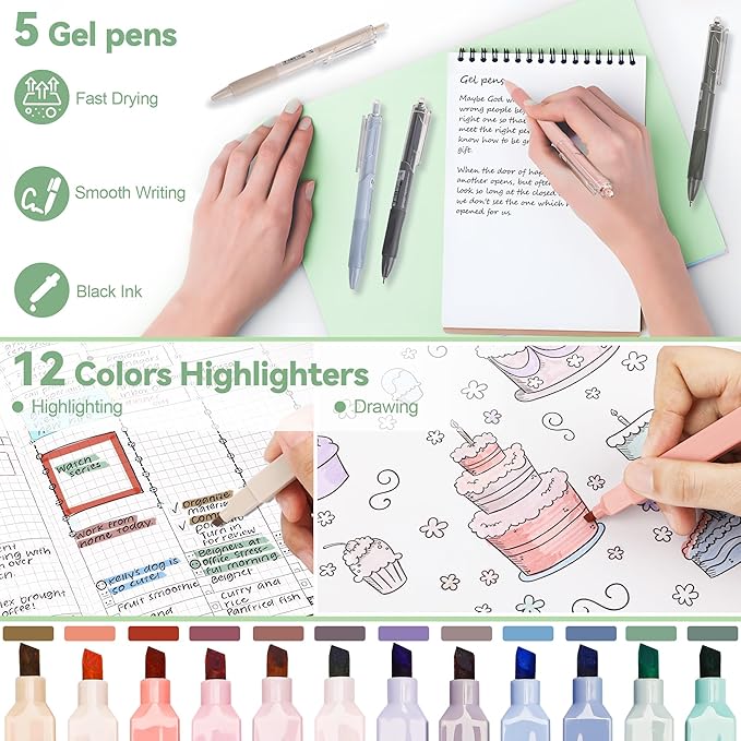 DazSpirit 61 PCS Aesthetic School Supplies with Cute Pencil Case, Pastel No Bleed Highlighters, Gel & Erasable Pens, Mechanical Pencils, Refills, Complete Essentials Stationery Kit for Students, Green