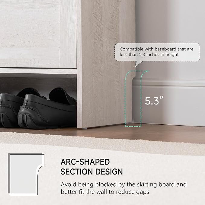 40” Narrow Shoes Storage Cabinet, Farmhouse Entryway Storage with 2 Drawers | Farmhouse Slim Shoe Cabinet for Entryway,Farmhouse Shoe Organizer with Removable Shelves,Hallway Anti-tip,Warm White Grayish