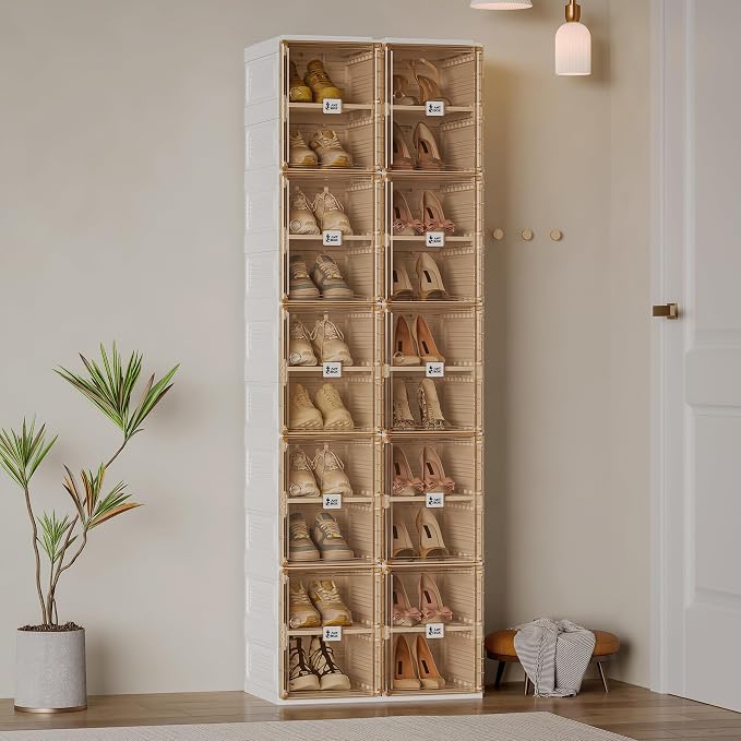 ANTBOX Shoe Organizer Storage Box, Portable Folding Shoe Rack For Closet With Magnetic Clear Door,Large Sneaker Cabinet Bins Sturdy Easy Assembly 10 Layers-20 Grids
