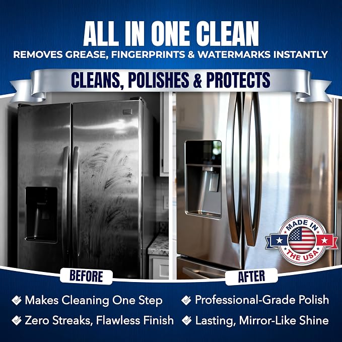 2 x 10oz Sheila Shine Stainless Steel Cleaner and Polish w/ Microfiber Cloth - Cleans, Polishes & Protects Kitchen Appliances, Refrigerators, Sinks, Ovens & Grills - Stainless Cleaner for Appliances
