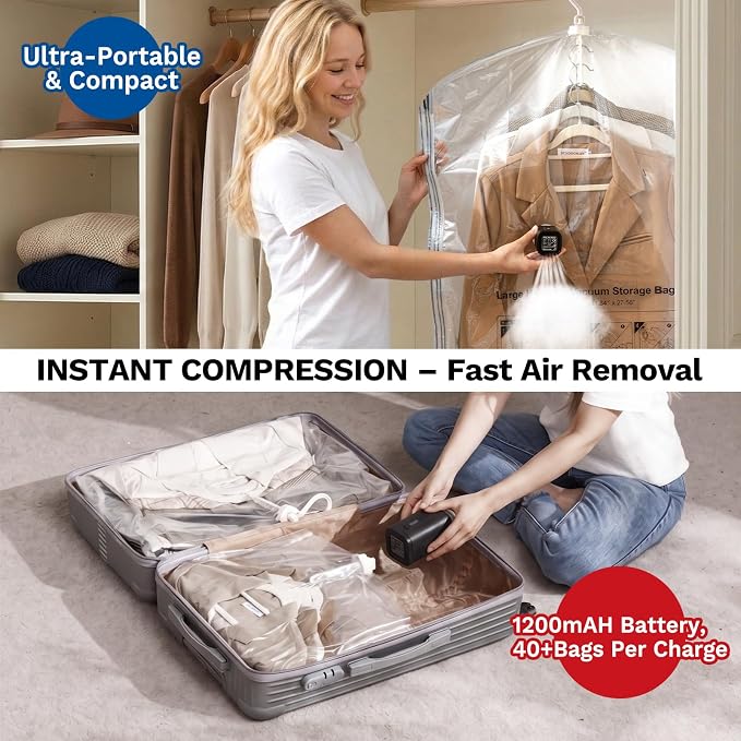 Hanging Vacuum Storage Bags For Clothes with Electric Pump, 4 Pack Large Hanging Space Saver Bags, Vacuum Sealed for Clothing Travel Suits Dress Jackets for Moving Supplies(2 Long, 2 Short)
