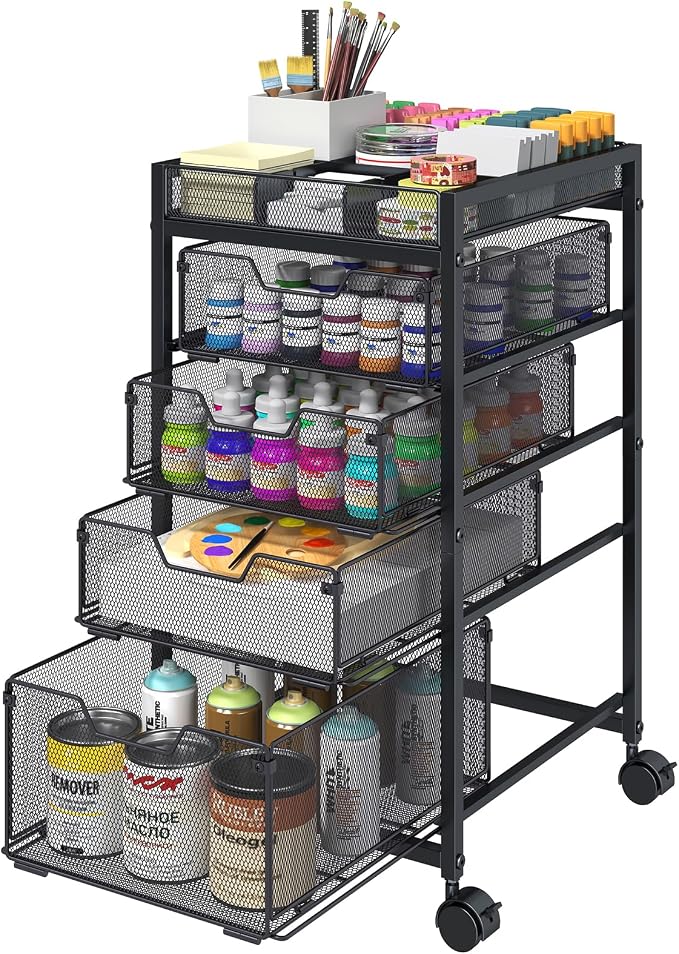 Rolling Utility Cart with 4 Drawers, Craft Organizer and Storage Carts with DIY Divider, Lockable Wheels Storage Organizer for Art Supplies, Store for Brushes & Paints & Small Parts(Patent Pending)