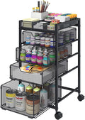 Rolling Utility Cart with 4 Drawers, Craft Organizer and Storage Carts with DIY Divider, Lockable Wheels Storage Organizer for Art Supplies, Store for Brushes & Paints & Small Parts(Patent Pending)