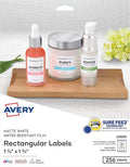 Avery Rectangle Labels White 1.25 x 1.75 inch | Printable | Water Resistant | Removable Adhesive | 256 Labels, Pack of 5