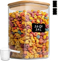 ComSaf Glass Storage Jars with Bamboo Lids 3.6 Qt Large Pantry Square | Cabinet Organization, Flour Sugar Coffee Beans, Pasta Cereal Dry Food, Big Capacity, Dry Food Storage