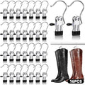 16 Pack Boot Hangers Clips for Closet, Laundry Hooks Hanging Clips Pants Hangers with Clips Legging Organizer Clothes Pins Hanger Clips for Closet Organizer Towel Socks Hats Jeans Home Travel Silver