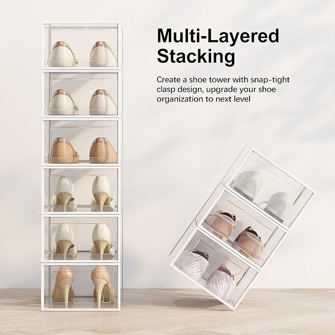 SEE SPRING XXX-Large Fit Size 14 Shoe Storage Box, Clear Plastic Stackable Shoe Organizer for Closet, Shoe Rack Sneaker Container Bin Holder for Entryway, Closet, Under Bed