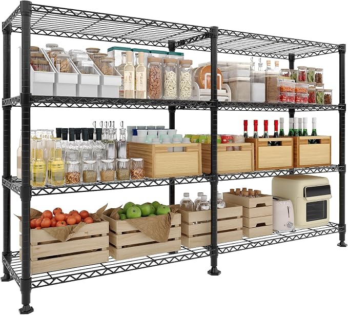 Garvee Metal Storage Shelves 4-Tiers, Standing Garage Shelving Unit 59"W x 13.8"D x 59.5"H, Heavy Duty Wire Shelving Rack Load 1060LBS, Adjustable Storage Shelf for Home Kitchen Pantry Basement(Black)