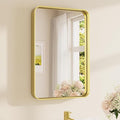 TETOTE 16 x 24 Inch Brushed Gold Frame Mirror, Brass Gold Bathroom Vanity Mirror for Wall, 2 Inch Thick Modern Round Corner Rectangle Framed Mirror (Horizontal/Vertical)