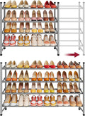 Tajsoon Expandable Shoe Rack for Closet 4 Tier, 28“-41“Stackable, Grey | Adjustable Shoe Organizer Closet Shoe Rack Floor, Metal Shoe Shelf Storage for Entryway, Closet, Garage, Front Door Entrance
