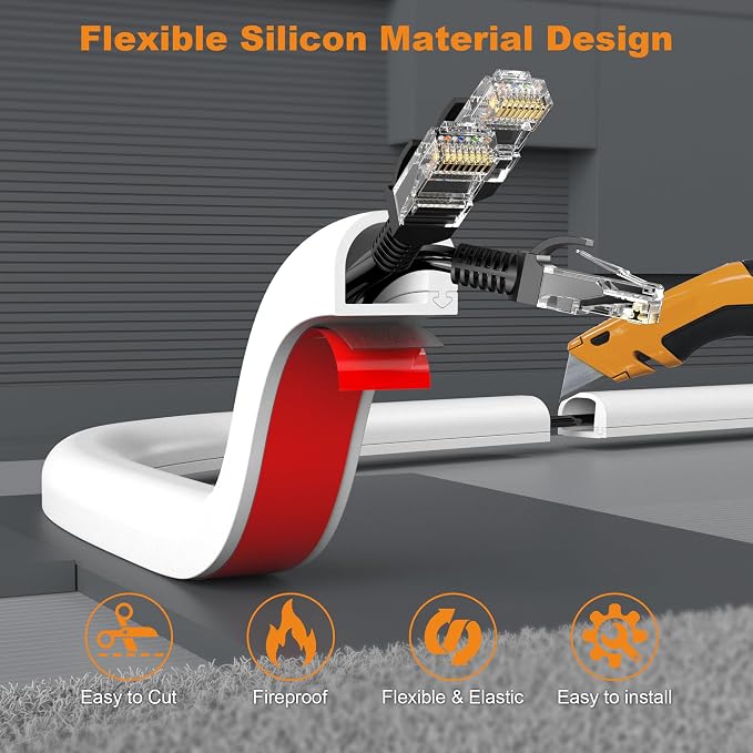 39" Silicone TV Cord Hider for Wall Mounted TV, Self-Adhesive Wire Hiders for TV on Wall, Wire Concealer for Cords Hide Cables, Cable Covers White, Raceway Cable Management, Electric Wire Channels 1m