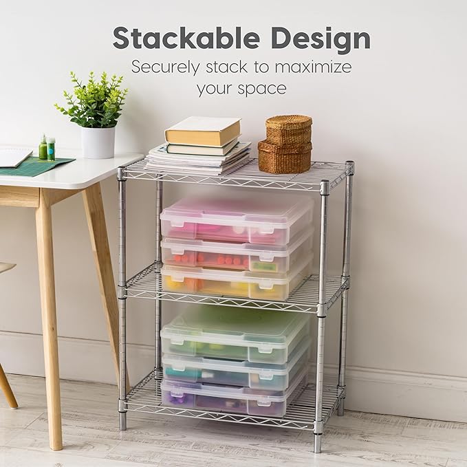 IRIS USA Fits 12" x 12" Paper, 6-Pack Thick Portable Plastic Scrapbook Paper Storage Cases Organizers with Built-in Handle for Art Craft Supplies Yarn File Documents Toys, Rounded Corner - Clear