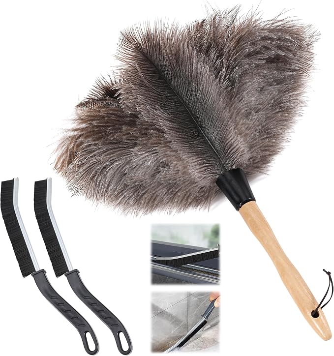 Soarer Ostrich Feather Duster for Cleaning,2pcs Brush,14inch Wooden Handle | Feather Duster for Cleaning Ceiling Fan,Pendant lamp,Blinds,Furniture