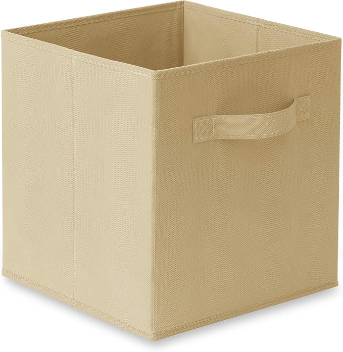Casafield Set of 6 Collapsible Fabric Cube Storage Bins, Sandy Beige - 11" Foldable Cloth Baskets for Shelves, Cubby Organizers & More