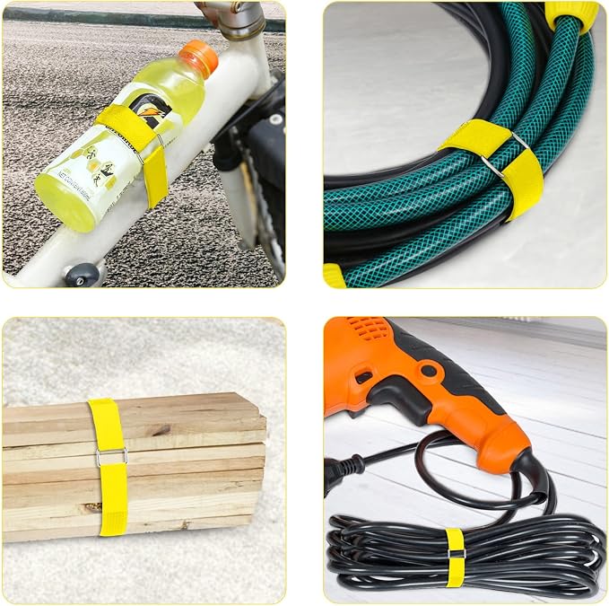 YMCRLUX 1"x16ft Hook and Loop Straps with 25 Metal Buckles, Adjustable Fastening Cable Straps, Cut-to-Length Cinch Strap, Reusable Nylon Securing Cord Ties for Organizer or Storage, 1 inch Wide,Yellow