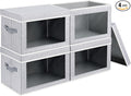 Homsorout Foldable Storage Bin with Lid - Closet Storage Organizer with Window, Storage Bins with Lids for Clothes, Fabric Storage Baskets for Shelves, Bedroom, Dorm, Light Grey, 4 Pack