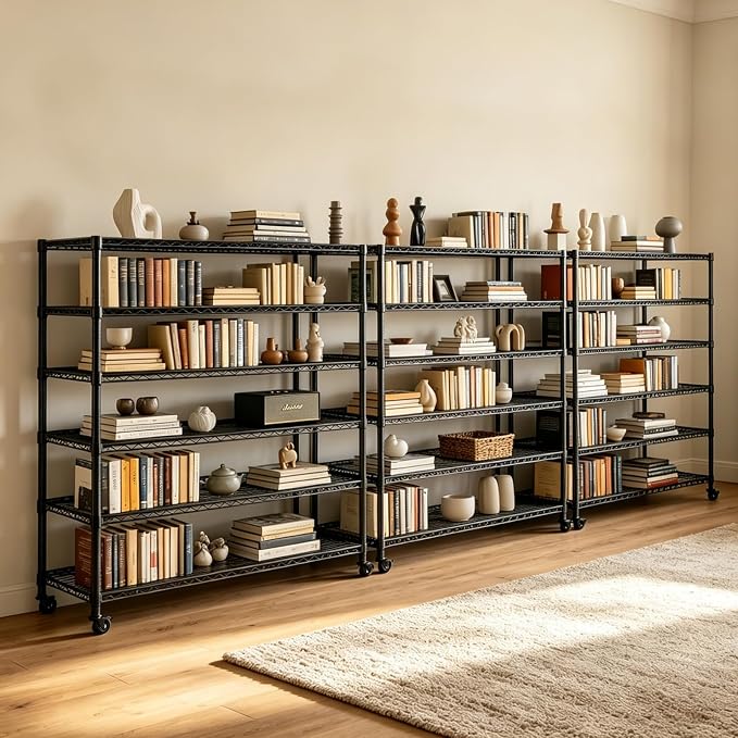 AIRAJ 6 Tier Wire Shelving 3 Pack | 46”W Storage Shelves with Wheels | 3600 LBS Metal Shelving Heavy Duty | Garage Shelving Units and Storage | Wire Rack Adjustable Layer Height | 46”W×18”D×80”H