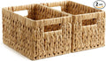 StorageWorks Wicker Basket, Baskets for Organizing, Storage Basket with Built-in Handles, Water Hyacinth Shelves (Medium 2-Pack, Natural Hyacinth)