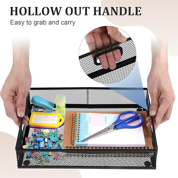 Desk Drawer Organizer, Office Drawer Divider Organizer Tray 3 Pack, Metal Mesh Desktop Organization and Accessories for Stationery Makeup Kitchen Toolroom Office