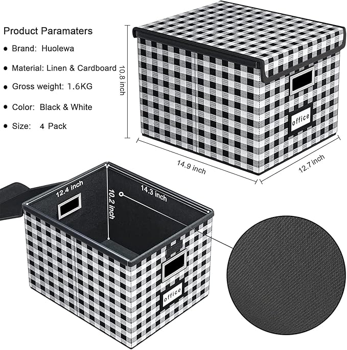 Huolewa Decorative File Organizer Boxes Office Document Storage with Lids, Linen File Storage Organizer Boxes, Universal Hanging Filing Organization Box for Letter/Legal Folder,Home File Storage Bins