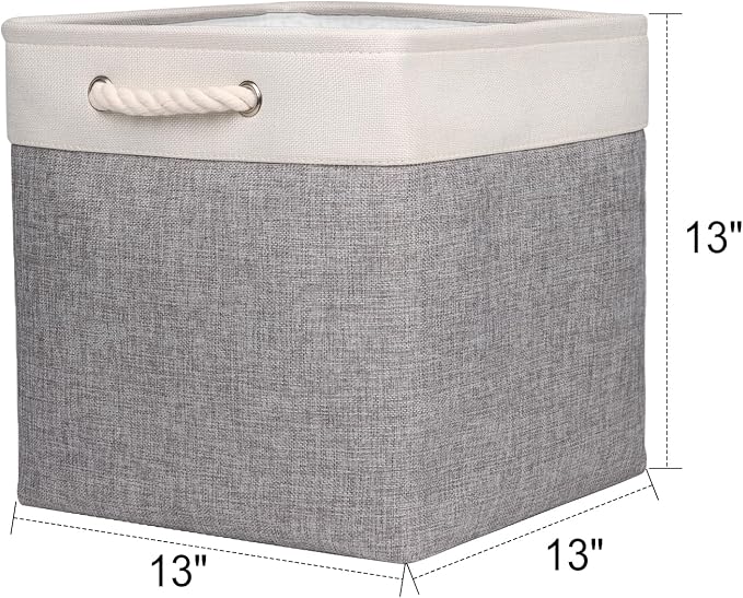 Univivi Foldable Storage Basket Fabric 13 inch Cube Storage Bins with Hard Bottom &Sturdy Handles Storage Cube for Shelf Closet Home (Grey , 4-Pack) | 13x13 Inch Hard Bottom Cube Storage Bins, Foldable Storage Basket for Home Closet Shelf