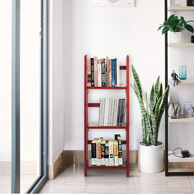 Casual Home Narrow 3-Shelf Folding Bookcase, 14" Wide, Mahagony