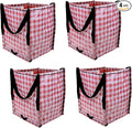 DURASACK Heavy Duty Storage Tote Bag 22-Gallon Rugged Woven Polypropylene Moving Bag, Reusable Self-Standing Design, Holds up to 500 Pounds, Pack of 4, Gingham Red