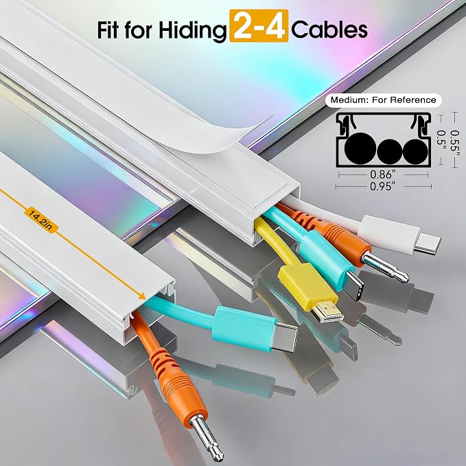 Wire Covers for Cords on Wall, 212.6in Cord Hider Wall, Cord Covers for 2-3 Wires on Wall, Paintable Cable Hider Raceway, Easier Set-up Wire Hider, Self-Adhesive Cable Cover, W0.95 H0.55in, White